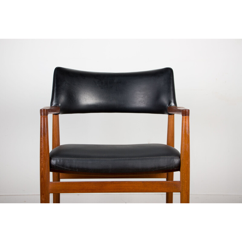 Vintage Danish office chair in teak and black skai model 43 by Erik Worts for Soro Stolfabrik, 1960