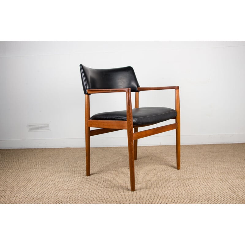 Vintage Danish office chair in teak and black skai model 43 by Erik Worts for Soro Stolfabrik, 1960