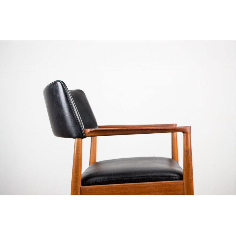 Vintage Danish office chair in teak and black skai model 43 by Erik Worts for Soro Stolfabrik, 1960