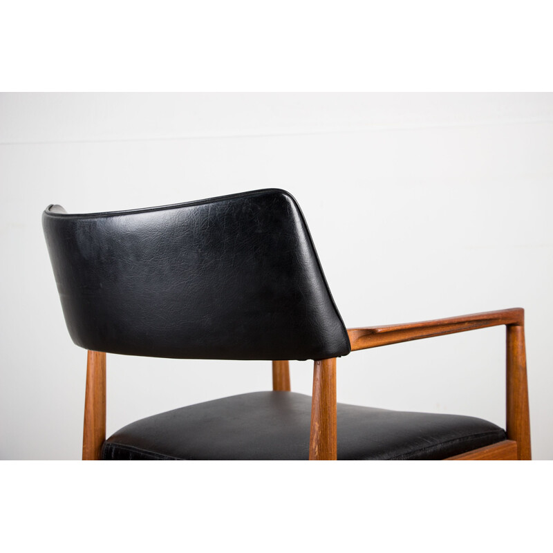 Cadeira de escritório dinamarquesa Vintage em teca e skai preto modelo 43 por Erik Worts para Soro Stolfabrik, 1960