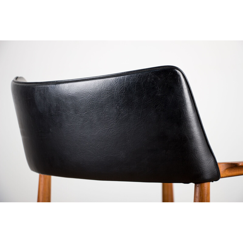 Vintage Danish office chair in teak and black skai model 43 by Erik Worts for Soro Stolfabrik, 1960