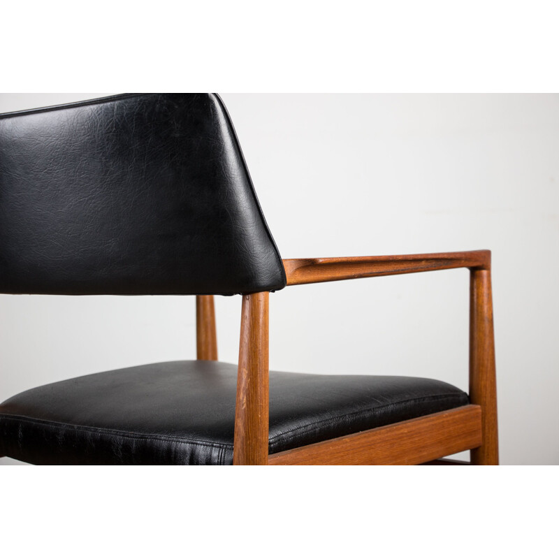 Vintage Danish office chair in teak and black skai model 43 by Erik Worts for Soro Stolfabrik, 1960