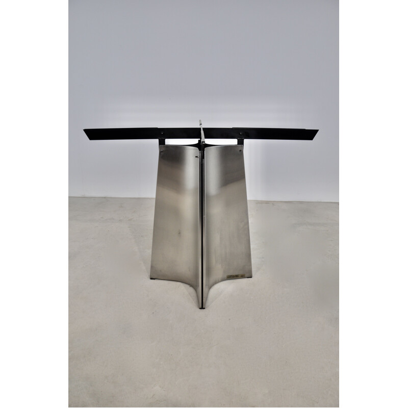 Table vintage en verre et en métal brossé par Luigi Saccardo pour Armet, 1970