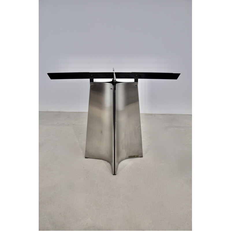 Vintage table in glass and brushed metal by Luigi Saccardo for Armet, 1970