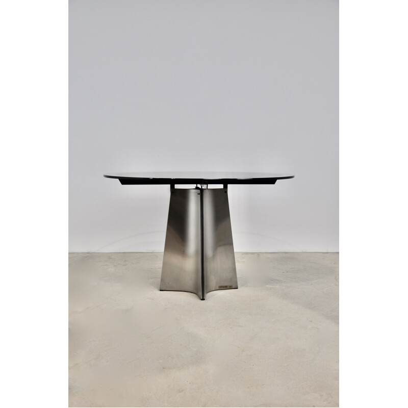 Vintage table in glass and brushed metal by Luigi Saccardo for Armet, 1970
