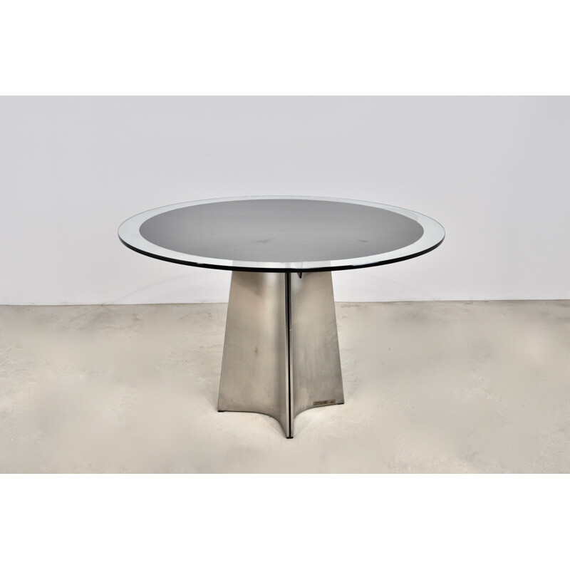 Vintage table in glass and brushed metal by Luigi Saccardo for Armet, 1970
