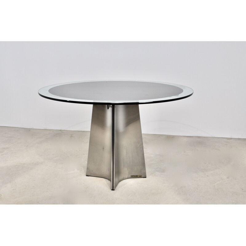 Vintage table in glass and brushed metal by Luigi Saccardo for Armet, 1970