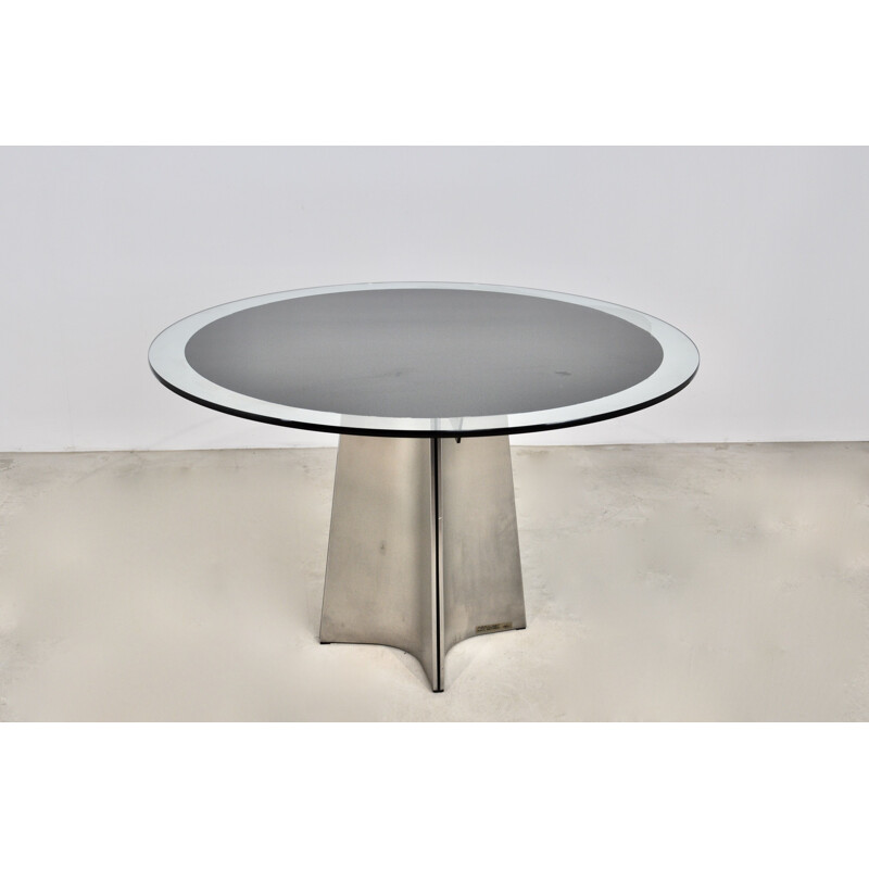 Vintage table in glass and brushed metal by Luigi Saccardo for Armet, 1970