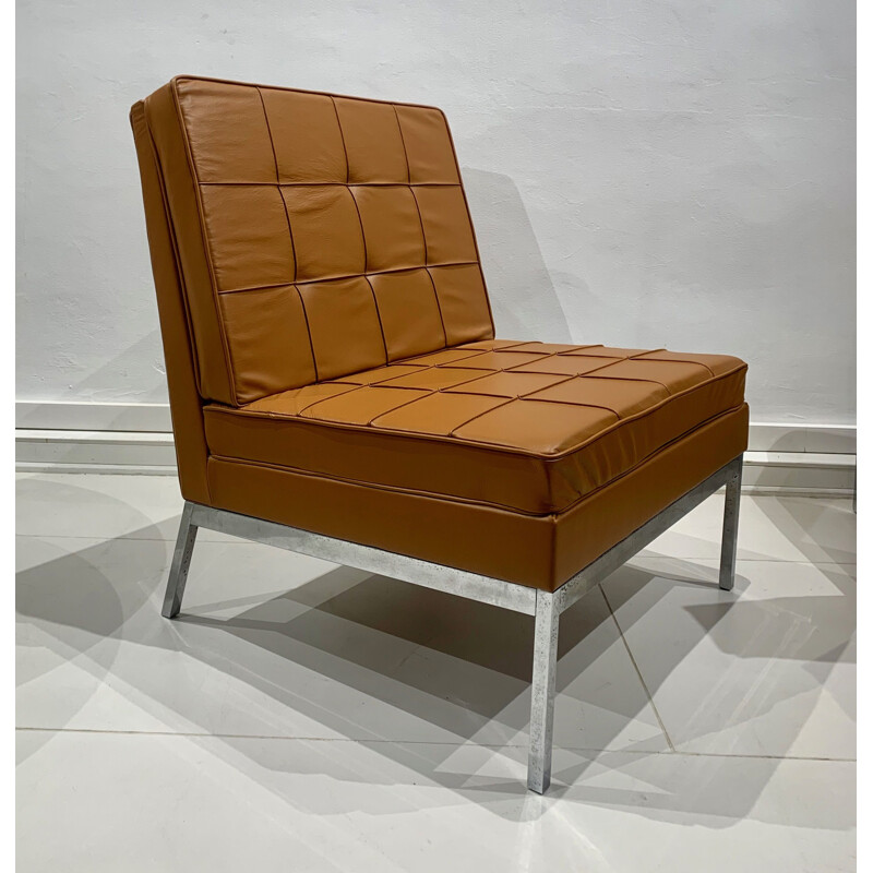 Ein Paar Vintage-Sessel aus camelfarbenem Leder von Florence Knoll