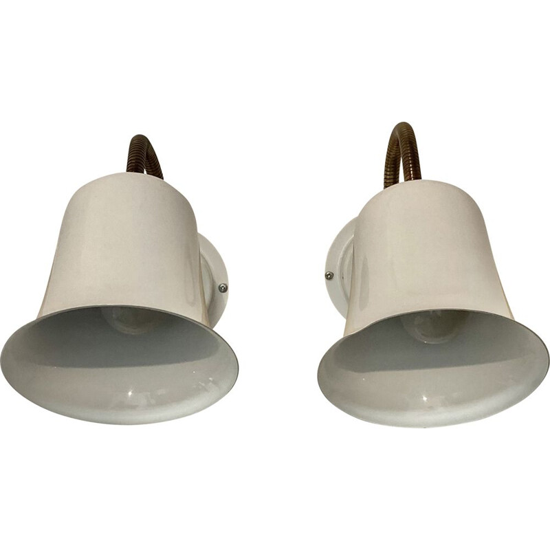 Pair of vintage white wall lamps, 1950