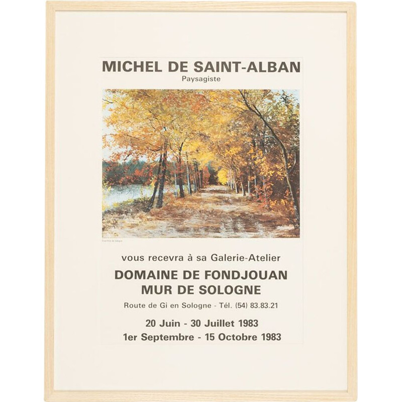 Vintage tentoonstellingsaffiche "Michel de Saint-Alban" in essenhout, 1983