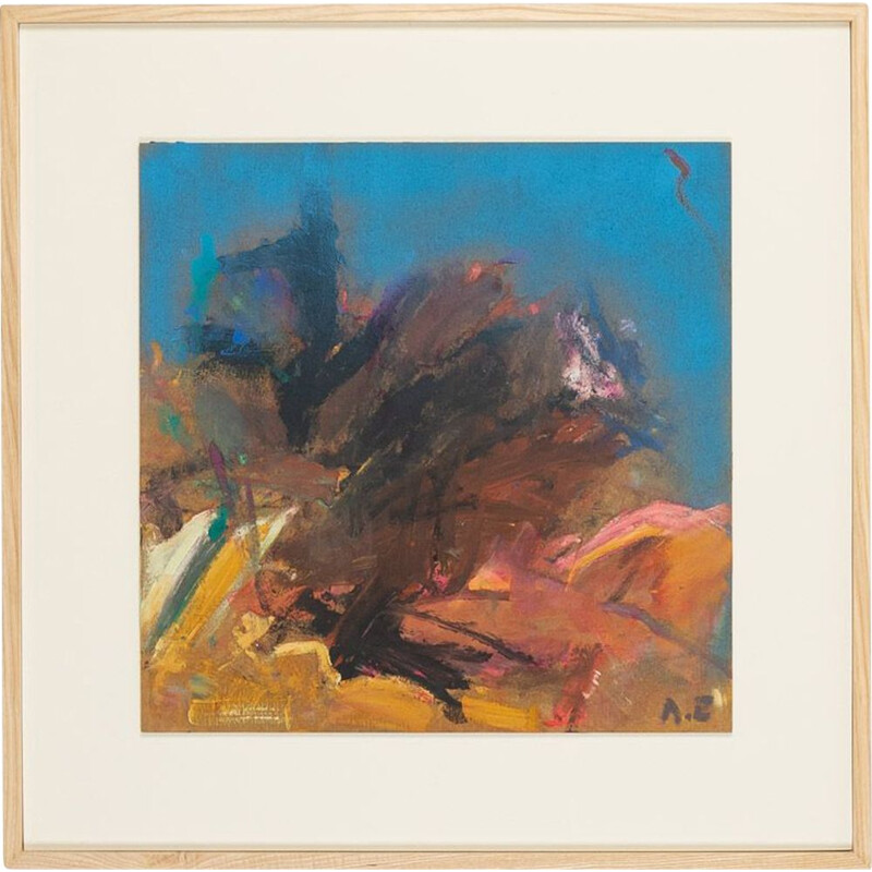 Vintage abstracte compositie in essenhouten frame
