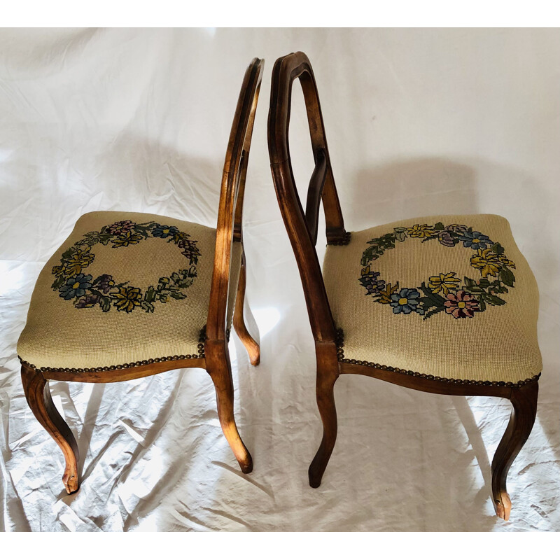 Pair of vintage wood and canvas chairs, 1950-1960