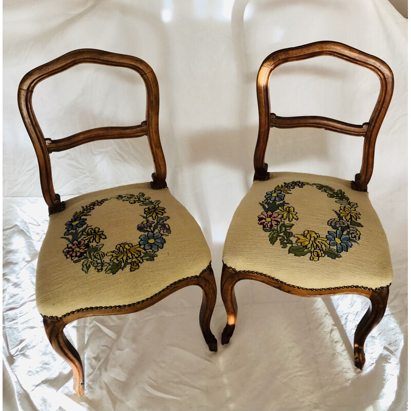 Pair of vintage wood and canvas chairs, 1950-1960