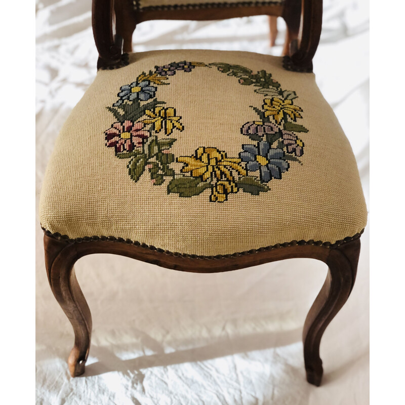 Pair of vintage wood and canvas chairs, 1950-1960