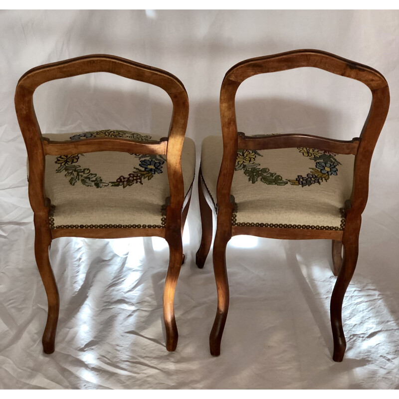 Pair of vintage wood and canvas chairs, 1950-1960