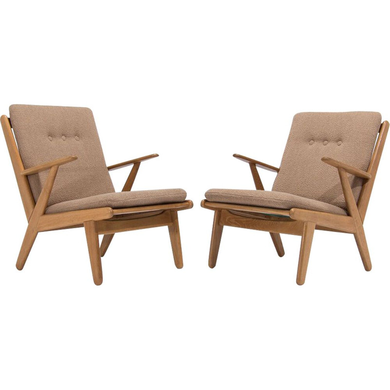 Pair of vintage Danish armchairs in oakwood by Poul Volther for FDB Mobler, 1960s