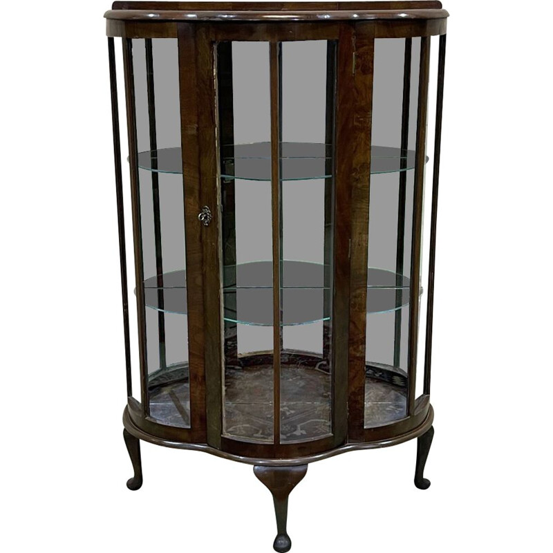 Vintage English walnut display cabinet, 1930