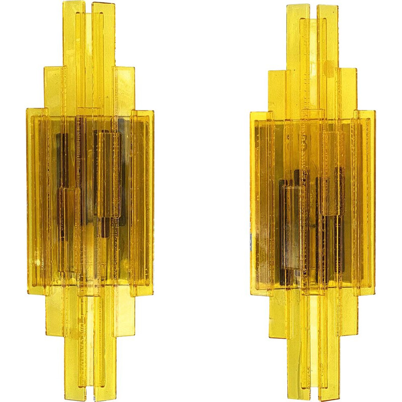 Pair of vintage acrylic wall lamps by Claus Bolby for CeBo industri, Denmark 1960s