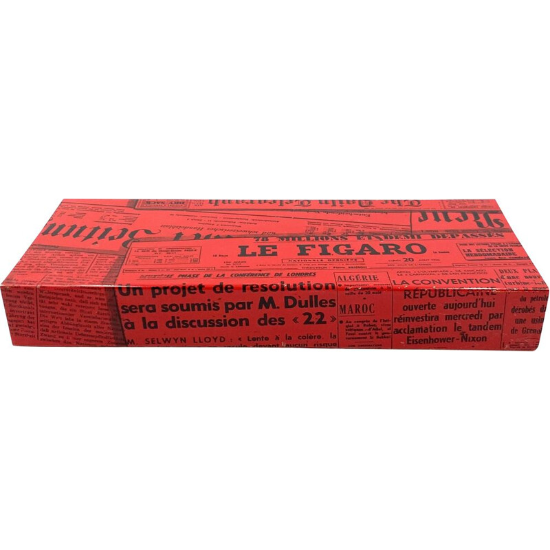 Oude rode doos "Kranten" in mahonie en gelakt aluminium van Piero Fornasetti, Italië 1950