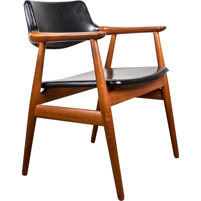 Vintage Danish teak and skai armchair model 43 by Erik Kirkegaard for Hong Stolefabrik, 1960