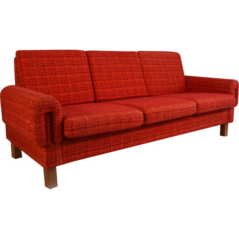 Danish Mid century 3 seater red/orange sofa - 1970s