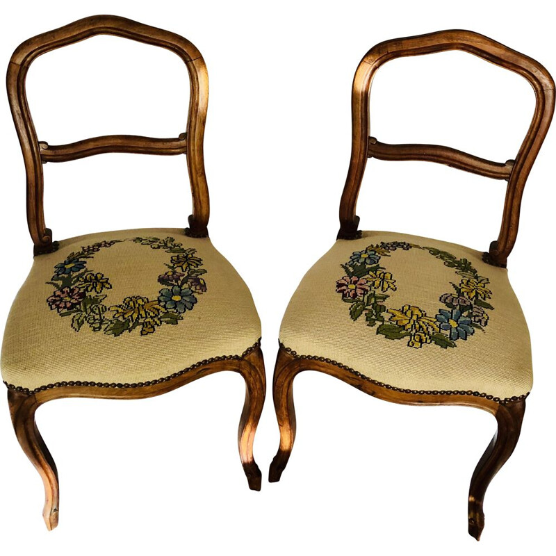 Pair of vintage wood and canvas chairs, 1950-1960