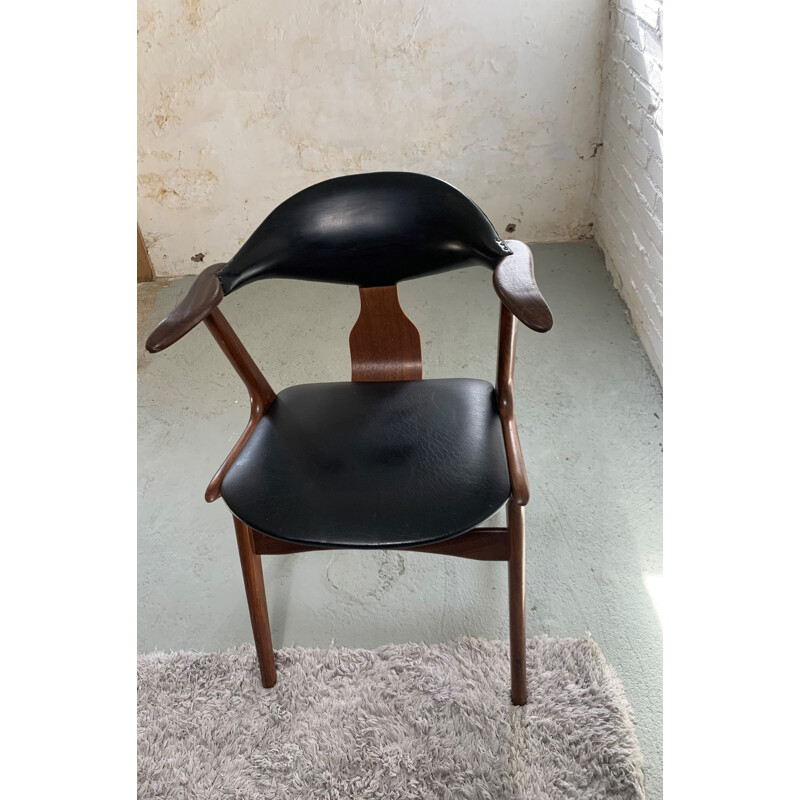 Vintage Cow Horn leatherette chair by Louis Van Teeffelen for Awa, 1950s