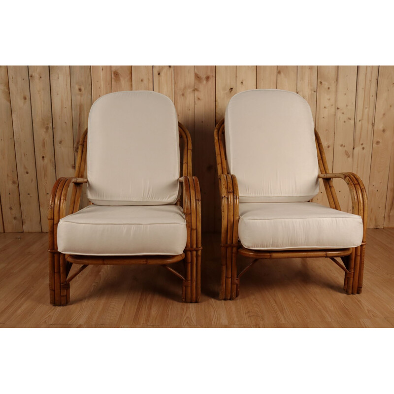 Pair of vintage rattan armchairs by Audoux Minet