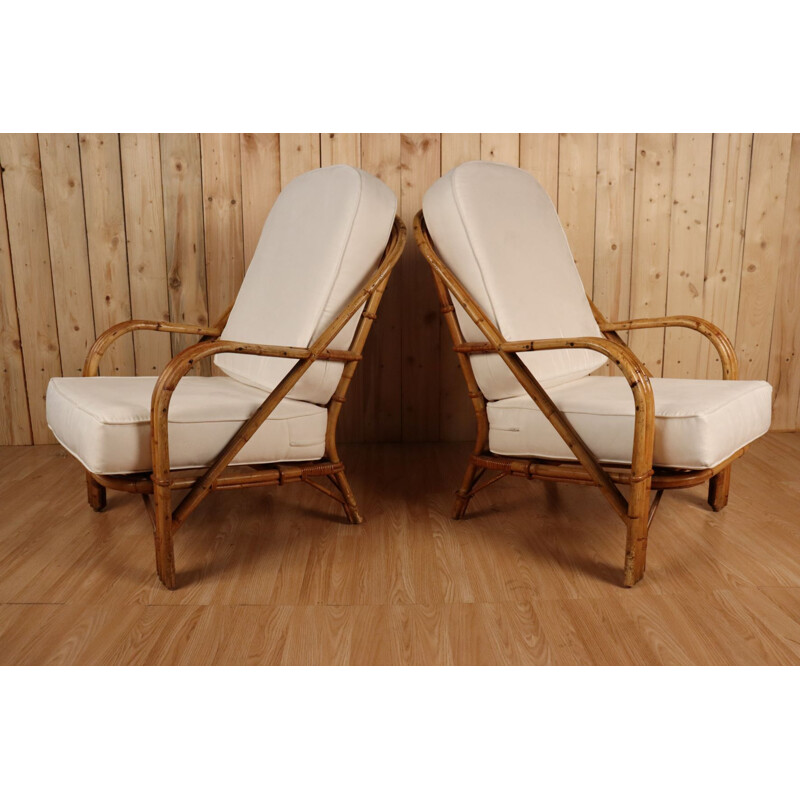 Paire fauteuils vintage en rotin par Audoux Minet