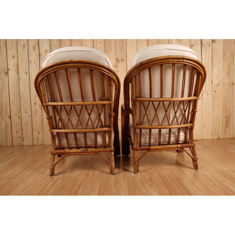 Pair of vintage rattan armchairs by Audoux Minet