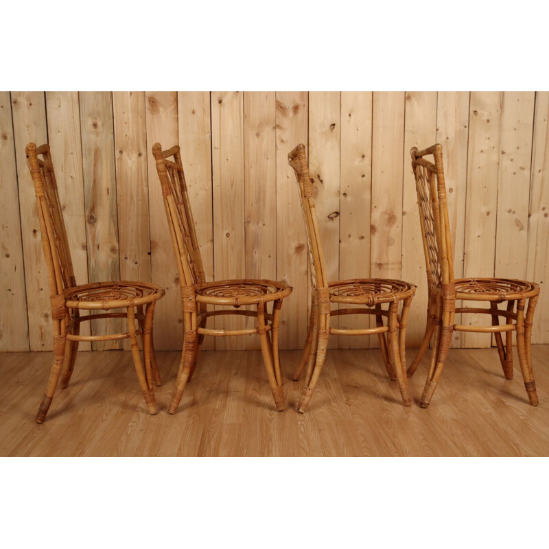 Ensemble de 8 chaises vintage en rotin, 1960-1970