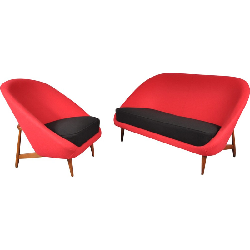 Artifort living room set in red and black fabric, Theo RUTH - 1950s