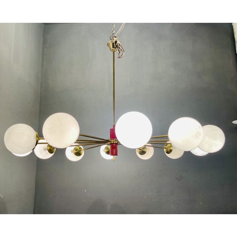 Vintage sputnik opaline glass brass chandelier 12 lights