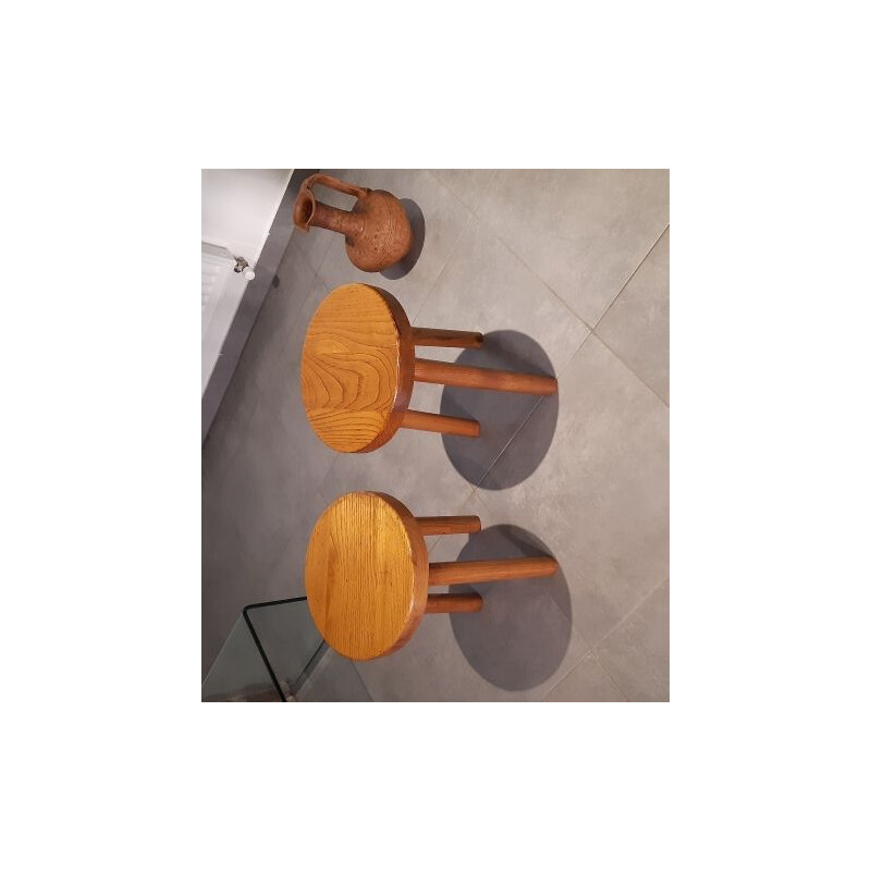 Pair of vintage brutalist tripod stools