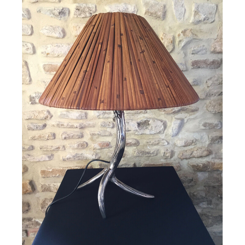 Vintage wood and bamboo lamp, 1970