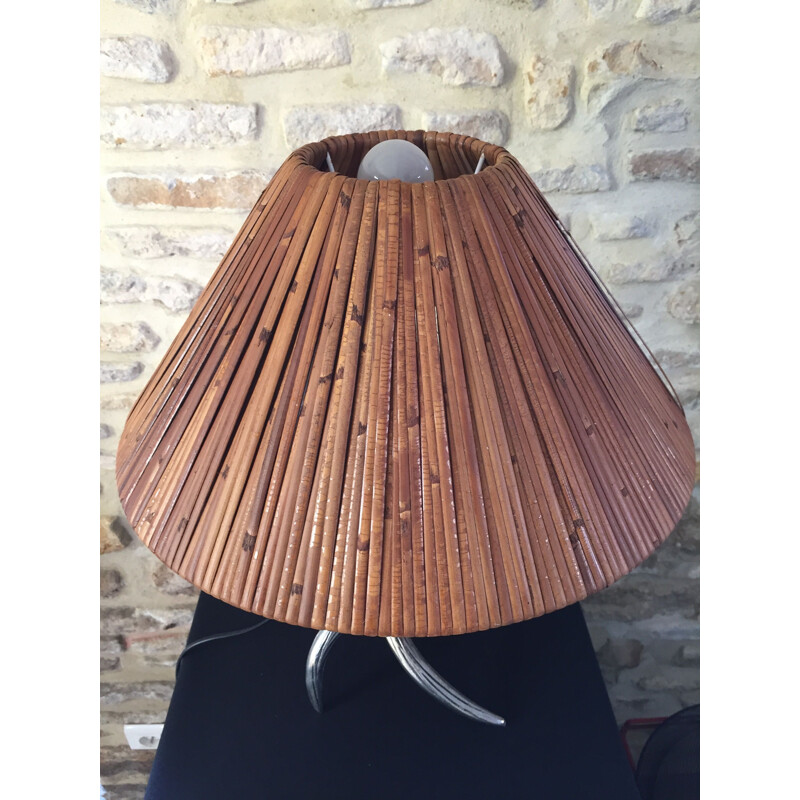 Lampada vintage in legno e bambù, 1970