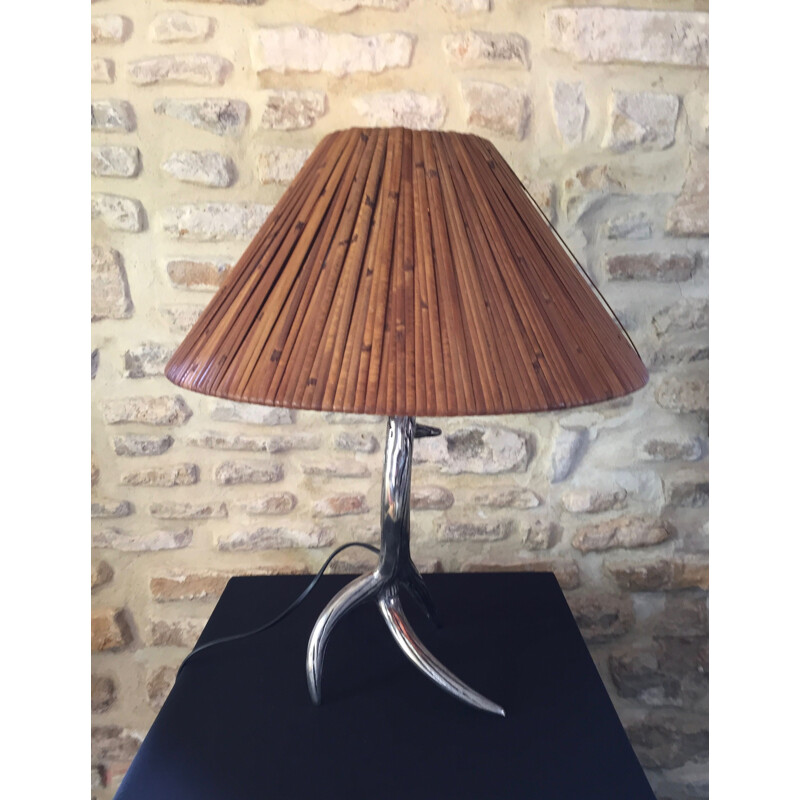 Lampada vintage in legno e bambù, 1970