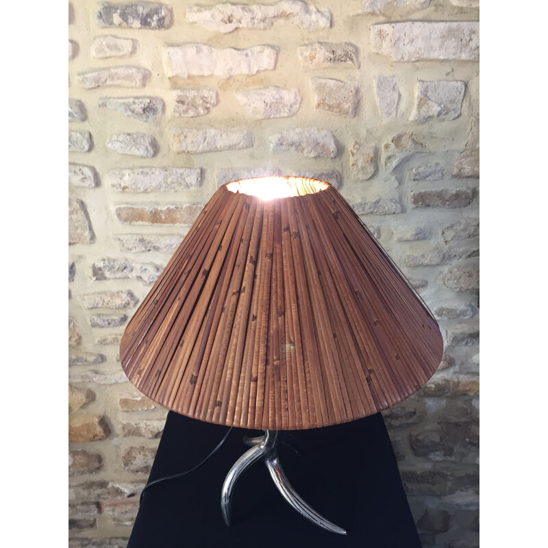 Lampada vintage in legno e bambù, 1970