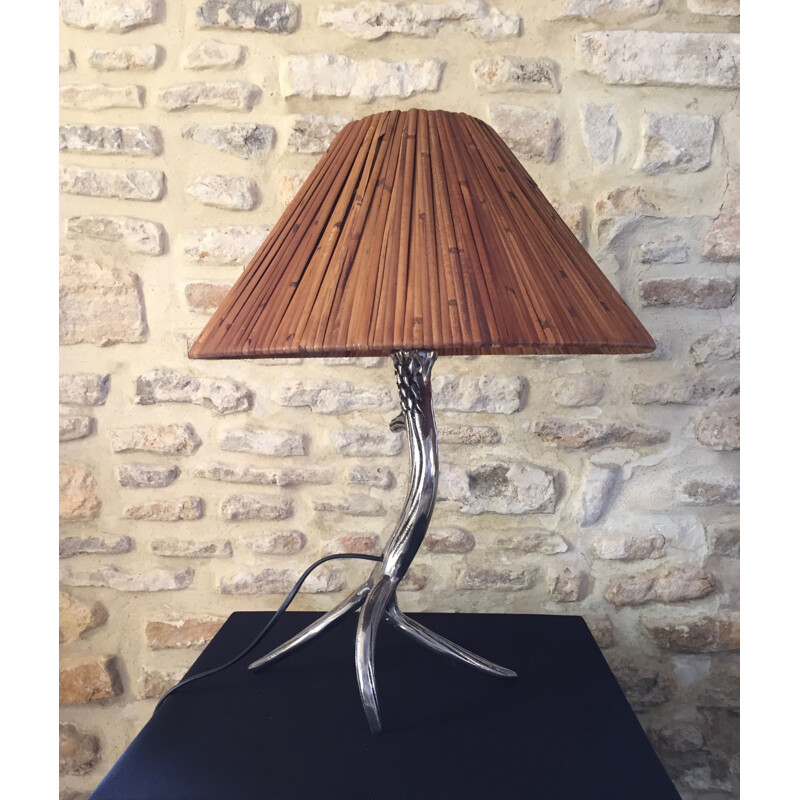 Vintage-Lampe aus Holz und Bambus, 1970