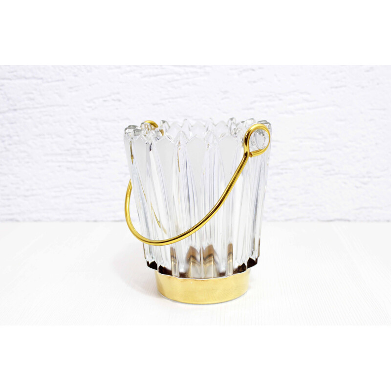 Vintage glass and brass ice bucket, 1960-1970
