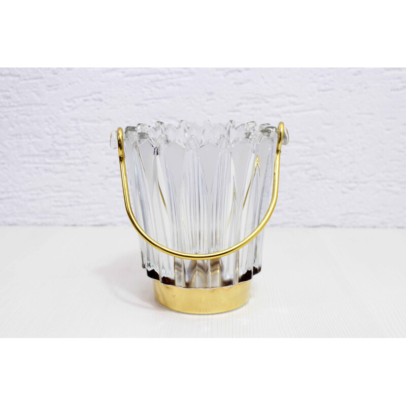 Vintage glass and brass ice bucket, 1960-1970