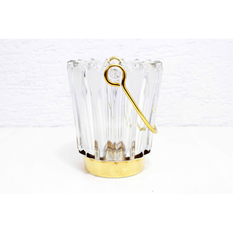 Vintage glass and brass ice bucket, 1960-1970