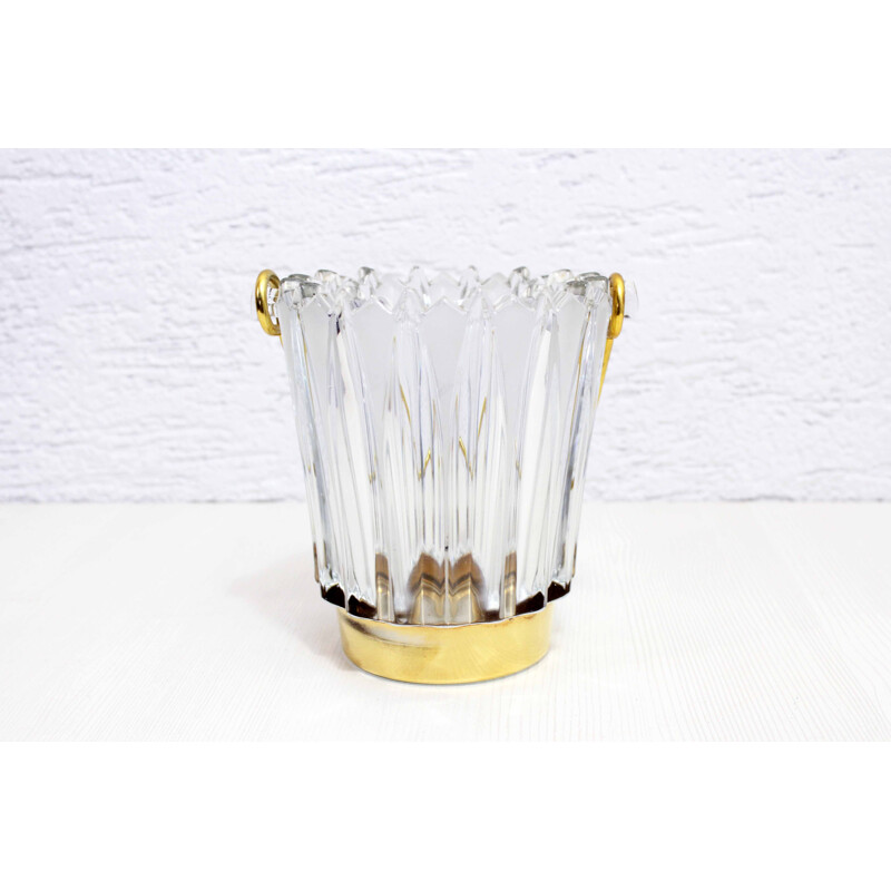 Vintage glass and brass ice bucket, 1960-1970