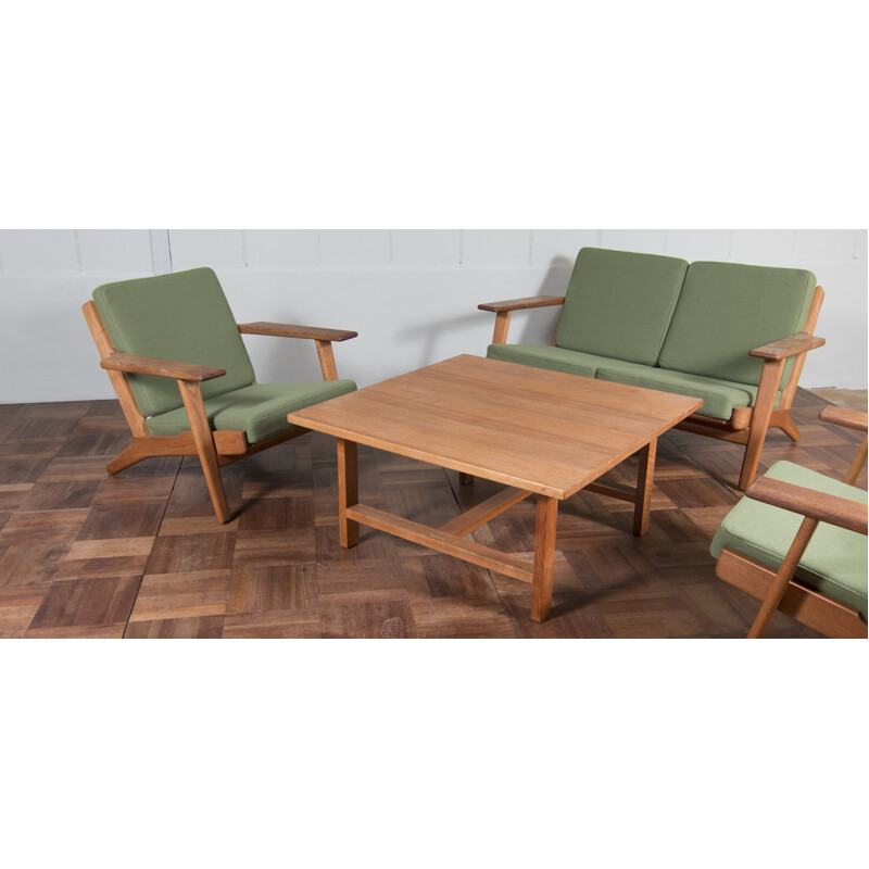 Ensemble de fauteuil et table "GE 290" Getama en tissu vert, Hans J. WEGNER - 1950
