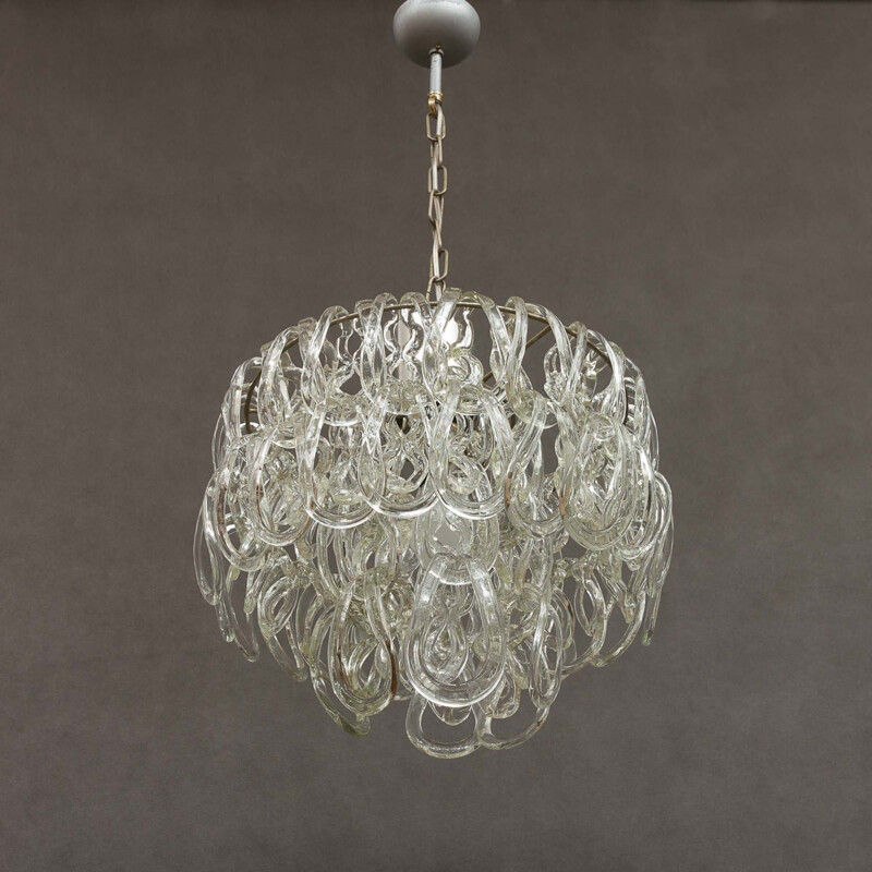 Vintage glass chandelier by Angelo Mangiarotti for Vistosi, 1960s