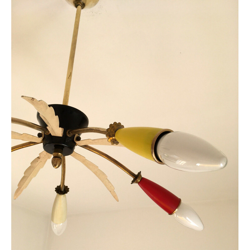 Suspension vintage en laiton, métal et plastique, 1950