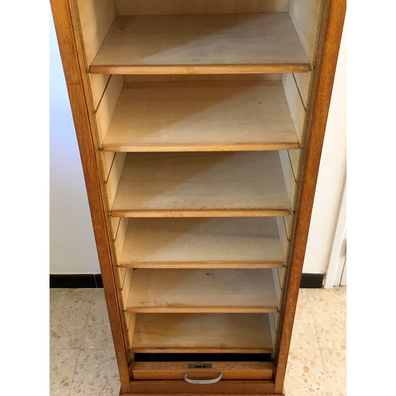 Vintage oakwood curtain filing cabinet, 1950s