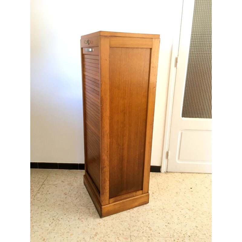 Vintage oakwood curtain filing cabinet, 1950s