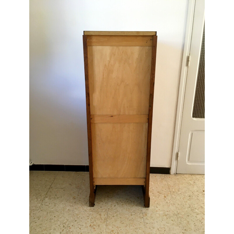 Vintage oakwood curtain filing cabinet, 1950s